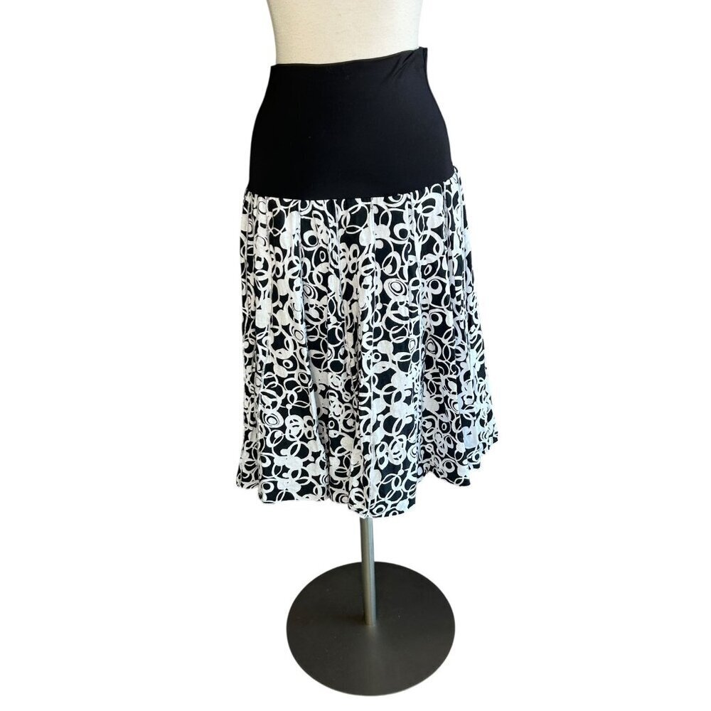 Carole Little Skirt Black and White Linen Blend Abstract  Size Small